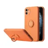 Capas de telefone finas de borracha macia de silicone líquido para iPhone 13 12 Mini 11 Pro Max XR XS X com suporte de anel Suporte magnético para montagem em carro Capa protetora para câmera de corpo inteiro