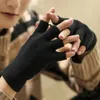 Мода Черная короткая половина пальцев без пальцев вязаная запястья Glove Winter Warm Gloves Тренировки для женщин и мужчин на открытом воздухе велосипедные перчатки