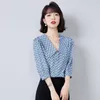 Été coréen mode mousseline de soie femmes blouses bureau dame rayé chemise et chemisier à manches courtes hauts plus taille xxxl / 5xl 210531