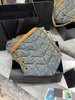 Fabriken säljer Loulou Puffer denim axelväska toppkvalitet kvinnors nubuck läderbälte hög kapacitetskedja korskroppsdesigner handväskor