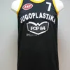 Nikivip toni kukoc #7 jugoplastika pop 84 Joegoslavië zwarte retro basketbal jerseys heren genaaid op maat elke nummernaam