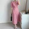 yitimuceng花柄のための女性のための夏の包帯韓国のファッションBoho Midi Dressショートパフスリーブピンクサンドレス210601