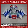 Injection OEM pour HONDA NSR250 NSR 250 R MC21 PGM3 NSR250R 90 91 92 93 103HC.28 NSR 250R NSR250RR 1990 1991 1992 1993 Carénages bleu blanc