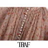 TRAF Mulheres Moda Paisley Impressão Cropped Blusas Vintage Lanterna Lanterna Sleeve Hem Elástico Camisas Chique Tops 210719