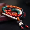 Fashion Strands Multicolor 6mm 8mm 108pcs Sandelträ Beaded Japa Rosary Bön Mala Armband Tibetansk buddhist Meditation Pärlor Armband för gåva