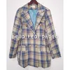 Bella Philosophy Frauen Frühling Zweireiher Karierten Blazer Vintage Weibliche Taschen Plaid Anzüge Jacke Casual Straße Outwears X0721