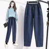 DIMANAF Plus Size Women Jeans Pants High Waist Loose Denim Female Elastic Waist Spring Basic Pockets Blue Trousers S-5XL 210302