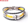 Wojiaer Multilayer Dicroic Skull Accessories Men's Bracelet de aço inoxidável de couro para presente especial BC001