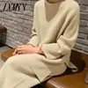 JXMYYファッション冬の女性の厚いニットプルオーバーセーターツーピーススーツ+ハイウエストルースワイドレッグパンツセット210727