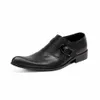 Pointed Fashion Dress Toe Buckle Black Genuine Leather Shoes Men Soft Comfortable Zapatos Hombre db