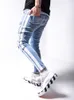 Jeans män ankel dragkedja jeans rippade skinny jeans sida stripe hip-hop casual byxor sträcker elastiska midja denim pants x0621