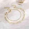 Sc Dainty 14k Gold Bracelet Jewelry Personalized Layered Paperclip Chain Stainless Steel Crystal Charm s Women9504938