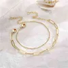 Sc Dainty 14k Gold Bracelet Jewelry Personalized Layered Paperclip Chain Stainless Steel Crystal Charm s Women5446554