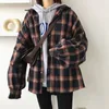 Flanelle surdimensionnée chemise à manches longues col petit ami Plaid Blouse automne hiver femmes Blouses chemises * 21302