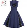 S-4XL Femmes Robe Rétro Vintage Robe 50s 60s Rockabilly Dot Swing Pin Up Robes de soirée d'été Tunique élégante Robes Casual 210623