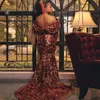 Abiti Eleganti Paillettes Aso Ebi Prom Dress Mermaid Off the Shoulder Rose Gold Pink African Evening Party Dress Ballkleid Vestido