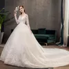 Zarif Fildişi Beyaz Dantel Prenses Gelinlik Nakış Kraliyet Tren Sevgiliye Törenlerinde Uzun Slee Gelin Elbise Vestidos De Noiva