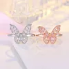 Ins Summer Jewelry Rose Gold Micro Diamond Butterfly Ring Rizable Bling Rhintone Butterfly Ring