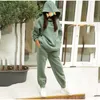 Kvinnors Tracksuits Fleece Sweatshirt Sports Suit Women 2021 Fall Winter Hooded Loose Casual Fitness Top