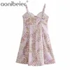 Sweetheart Mini Dress Summer Sleeveless Lettuce Trim Tie Front Women Casual High Waist Printed Cami Female 210604