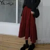 Grande taille automne hiver jupe en velours côtelé femmes Vintage vin rouge Midi jupes longues femme élastique taille haute une ligne jupe plissée 210309