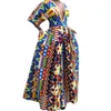 Casual Dresses 2021 Autumn Winter Dress African Fashion Design Printing High Waist Deep V-neck Temperament Sexy 7 Sleeves Women