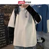 Lappster Men Patchwrok Oversized T Shirt Långärmad Höst Mens Harajuku Koreanska Mode Tshirts Fake Två Pieces Tops Tees 210629