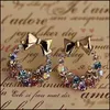 Charm Earrings Jewelry Sexemara Fashion Designer Colorf Rhinestone Imitation Pearl Butterfly Bow Stud For Women Brincos Drop Delivery 2021 H