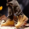 Желтая кошая кожа лодыжка древесины повседневные земельные сапоги водонепроницаемые бот мужчин зимние туфли Большой размер 210315