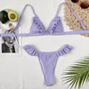 Traje de baño para mujer 2022 Sexy Triángulo Micro Bikini Set Ruffle Traje de baño acanalado Lady Cintura baja Mujeres Sólido Sin respaldo Traje de baño Ropa de playa