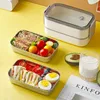 Boîte à lunch en acier inoxydable pour micro-ondes japonaise pour les enfants et les filles avec des baguettes de fourchette de saccuillèreautocollants mignons