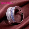 Cluster ringar trendig blå topas 925 sterling silver kvinna män s925 ring ädelsten rosa safir party smycken bague
