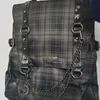 Plaid Gothic Punk Rock Chain Backpack Women Techwear Goth Sac A Dos Mochilas School Bags For Teenage Girls Bagpack 210913273N