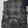 Rutig Gothic Punk Rock Chain Ryggsäck Dam Techwear Goth Sac A Dos Mochilas Skolväskor För tonårsflickor Bagpack 210913