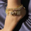 12 мм заявление Cuban Link DIY Name Braclets Anklet для женщин Кристалл Циркон Первоначальный 26 Письмо Anklet Весь Ювелирные Изделия