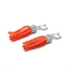 GuaiGuai Jewelry Natural Orange Smooth Round Coral Beads Silver Color CZ Pave Lever Back Dangle Earrings Cute For Women3896313