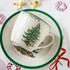 도매 영국 클래식 도자기 컵 접시 고급 품질 크리스마스 트리 커피 컵 접시 오후 차 머그잔 골드