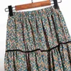 Korean Style Spring Floral Printing A-line Long Boho Skirts Elastic Waist Paragraph Patchwork Pleated 210629