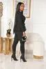 2 sztuk Zestaw Kobiet Lounge Wear Casual Ruffles Z Długim Rękawem Bandaż Topy Ołówek Spodnie Zestawy Slim Solid Solid Fashion Odzież 210525