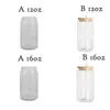 16oz Sublimation Clear Glass Tumbler 12oz Frosted Cola Can Bamboo Lid Beer Cocktail Cup Whiskey Coffee Mug Iced Tea Jar