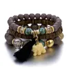 Hebras de cuentas, pulsera multicapa con borlas de elefante bohemio para mujer, juego de cuentas de madera de cristal con temperamento de estilo étnico Fawn22