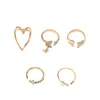 2021 New Vintage Color Oro Mix Hollow Heart Farfalla Anelli per le donne Moda 5 pz/set CZ Zircone Set di anelli regolabili DR01