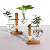 Glass and Wood Vase Planter Terrarium Table Desktop Hydroponics Plant Bonsai Flower Pot Hanging Pots with Wooden Tray Home Decor 211215