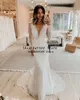 Plus Size Mermaid Bröllopsklänningar 2022 Lyxig Lace Applique Backless V-Neck Bohemian Country Beach Fishtail Slim Bridal Dress Vestidos