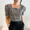 Korejpaa Frauen Hemd Koreanische Chic Sommer Sanfte Süße Amerikanische Kragen Kleine Gänseblümchen Lose-sitzende Bubbly Sleeve Blusen Top 210526