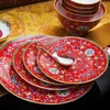 JINGDEZHEN Original Dinnerware Sets Bone China Gilding Red Riches & Honour Classical Imperial Place Style 86 Pcs Tableware Dishes Plates Soup Pot Bowls Sets for Gift