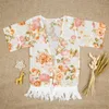 Girls Floral Caps Poncho with Tassels Flower Printed Half Wide Sleeve Ramie Spring Autumn Tops Outfit 1-5T 32 Y2