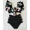 Floral Ruffled Hem Biquíni Set Mulheres Flora V-Pescoço Alta-cintura Dois Peça Swimsuit Girl Breaking Fato Beiquinis 210702