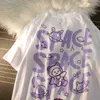 Baumwolle Bär Graffiti Kurzarm Space Print T-Shirt lose Sommer Trend halbe Retro Harajuku Stil Paar Shirt 210720