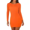 Sexig wrap hip mini tunna stickade bodycon klänningar orange svart röd fest bandage klänningar hög midja o nacke tight vestidos kvinnor g1214